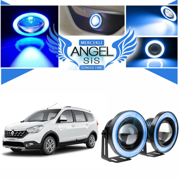Dacia Lodgy Uyumlu, Universal Mercekli Led Angel Sis Farı, 76mm Buz Mavi Renk ürün görseli 1