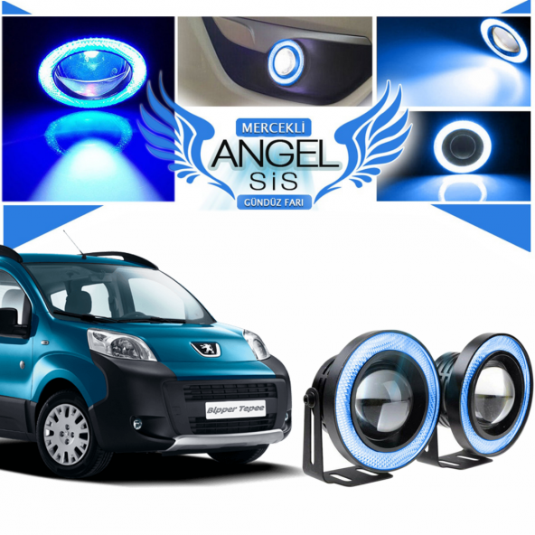 Peugeot Bipper Uyumlu, Universal Mercekli Led Angel Sis Farı, 76mm Buz Mavi Renk ürün görseli 1
