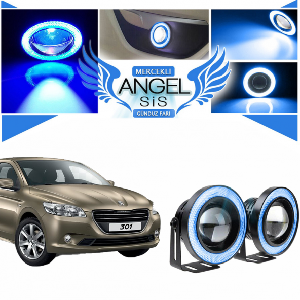 Peugeot 301 Uyumlu, Universal Mercekli Led Angel Sis Farı, 76mm Buz Mavi Renk ürün görseli 1