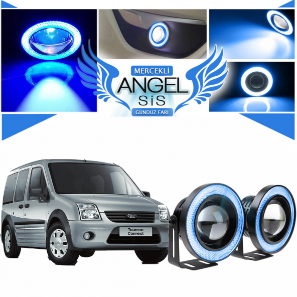 Ford Transit Connect Uyumlu, Universal Mercekli Led Angel Sis Farı, 76mm Buz Mavi Renk ürün görseli 1