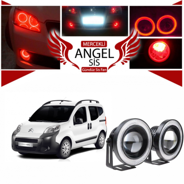 Citroën Nemo Uyumlu, Universal Mercekli Led Angel Sis Farı, 76mm Kırmızı Renk ürün görseli 1