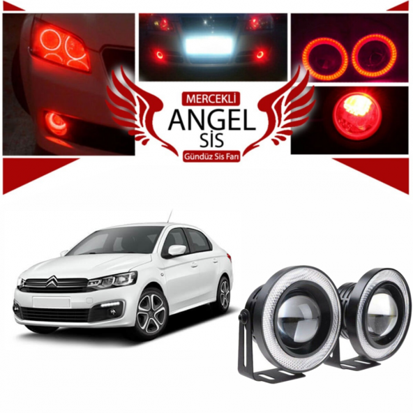 Citroen C Elysee Uyumlu, Universal Mercekli Led Angel Sis Farı, 76mm Kırmızı Renk ürün görseli 1