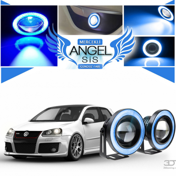 Volkswagen Golf 5 Uyumlu, Universal Mercekli Led Angel Sis Farı, 76mm Buz Mavi Renk ürün görseli 1