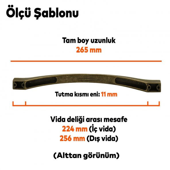 Çekmece Mutfak Dolap Kapak Kulpu Kulbu 224-256 mm Antik Sarı Metal Kulp ürün görseli 1
