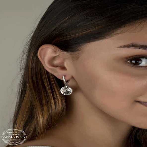 Swarovski Crystal Taşlı Gümüş Beyaz Sallantılı Kadın Küpe ürün görseli 1