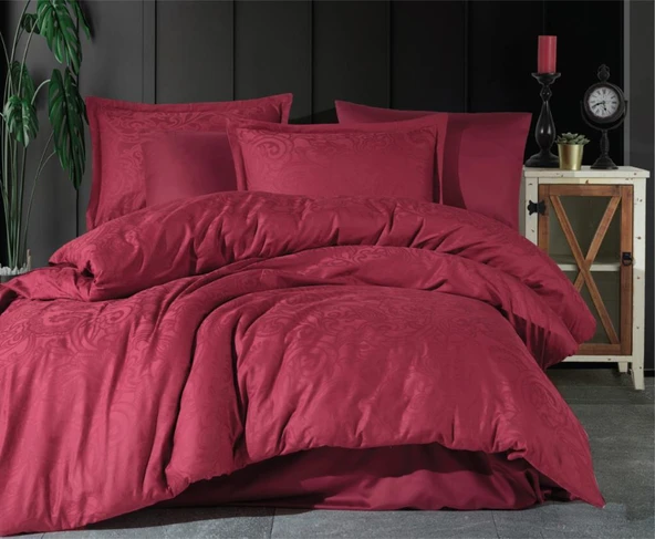 Clasy Exclusive Jakarlı Çift Kişilik Pamuk Saten Nevresim Takımı Hemera v2 Bordo ürün görseli 1