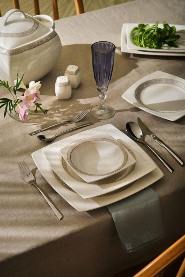 Emsan Fine Bone Dantel Yemek Takımı 60 Parça Kare ürün görseli 1