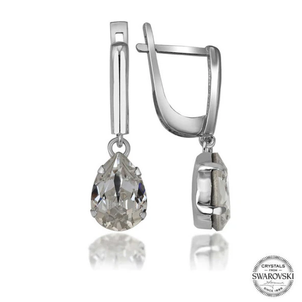 Swarovski Crystal Taşlı Gümüş Damla Sallantılı Kadın Küpe ürün görseli 1