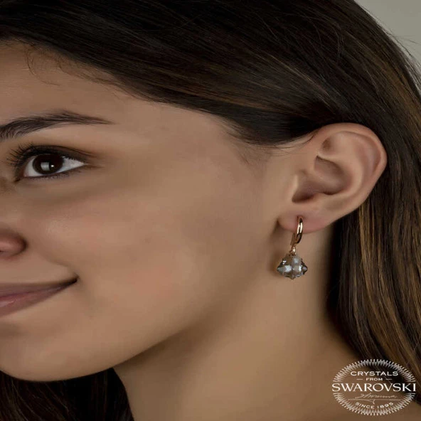 Swarovski Crystal Taşlı Gümüş Yeşil Taşlı Damla Sallantılı Kadın Küpe ürün görseli 1