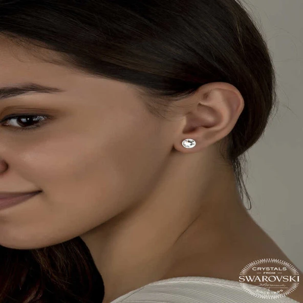 Swarovski Crystal Taşlı Gümüş  Çivili Kadın Küpe ürün görseli 1