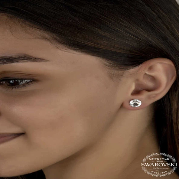 Swarovski Crystal Taşlı Gümüş Çivili Kadın Küpe ürün görseli 1
