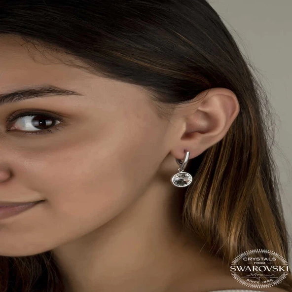 Swarovski Crystal Taşlı Gümüş Beyaz Sallantılı Kadın Küpe ürün görseli 1