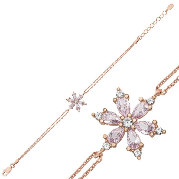 Gümüş Rose Pembe Lotus Çiçeği Kadın Bileklik ürün görseli 1