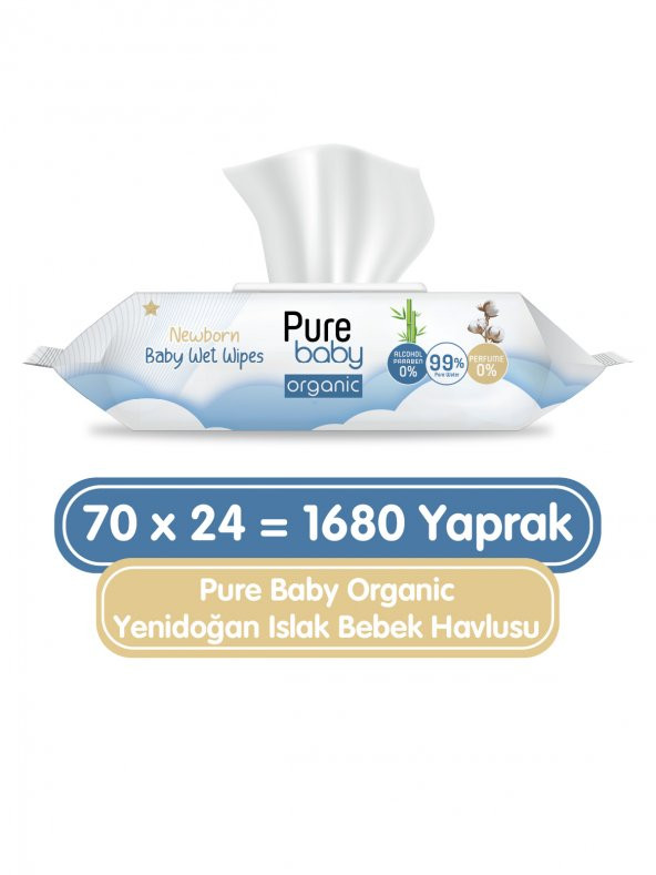 Pure Baby Organic Yenidoğan Islak Havlu 24x70 (1680 Yaprak) ürün görseli 1