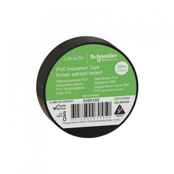 SCHNEIDER ELECTRIC 2420103 19MMx20MT SİYAH PVC İZOLE ELEKTRİK BANDI ürün görseli 1