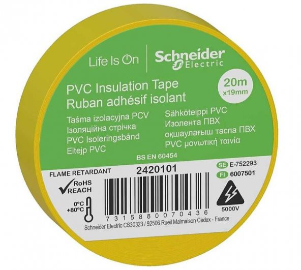 Schneider 8li Thorsman İzole Bant 19mmx20mt Sarı 2420101 ürün görseli 1