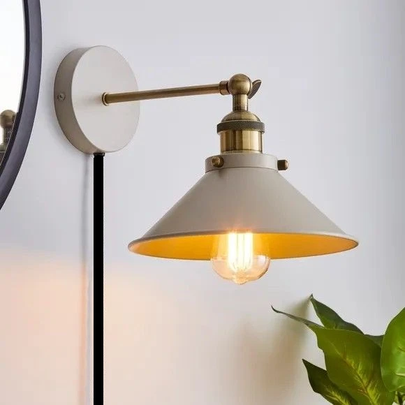 Rsylight Retro Metal Mafsallı Kablolu Fişli Beyaz Dekoratif Rustik Duvar Aplik Çap:22 ürün görseli 1