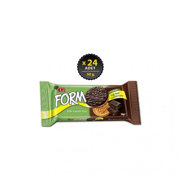 Eti Form Bitter Çikolata Kaplı Lifli Bisküvi 50 g x 24 Adet ürün görseli 1