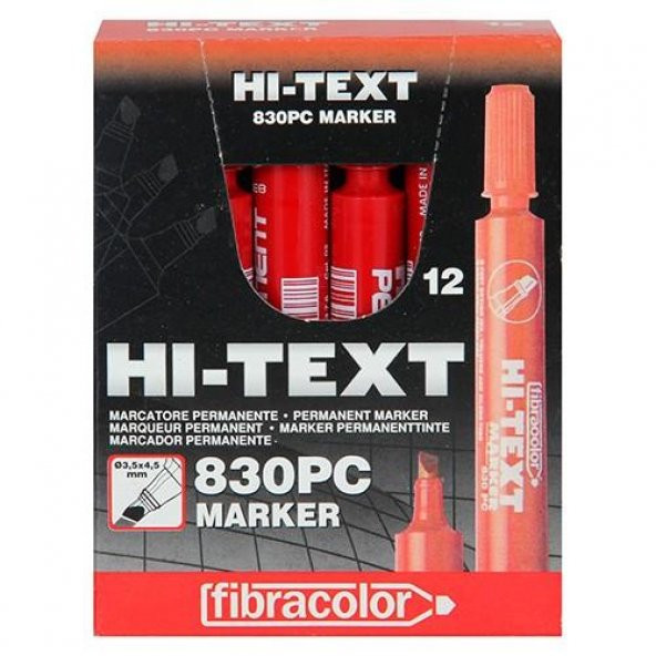 Hi-Text Permanent M. Kesik Uçlu Kırmızı 830Pc 12 Adet ürün görseli 1