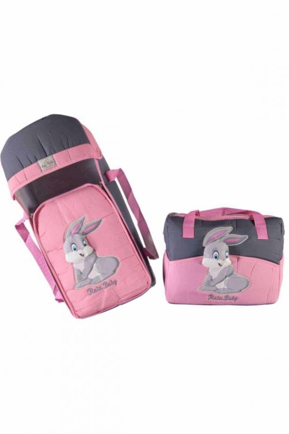 ŞMTSTYLE Bebek Taşıma Seti Pembe Tavşan Portbebe ve Bakım Çantası ürün görseli 1