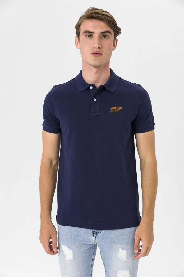 Farm Animals Polo Yaka Ayı Nakış Detaylı Erkek T-Shirt ürün görseli 1
