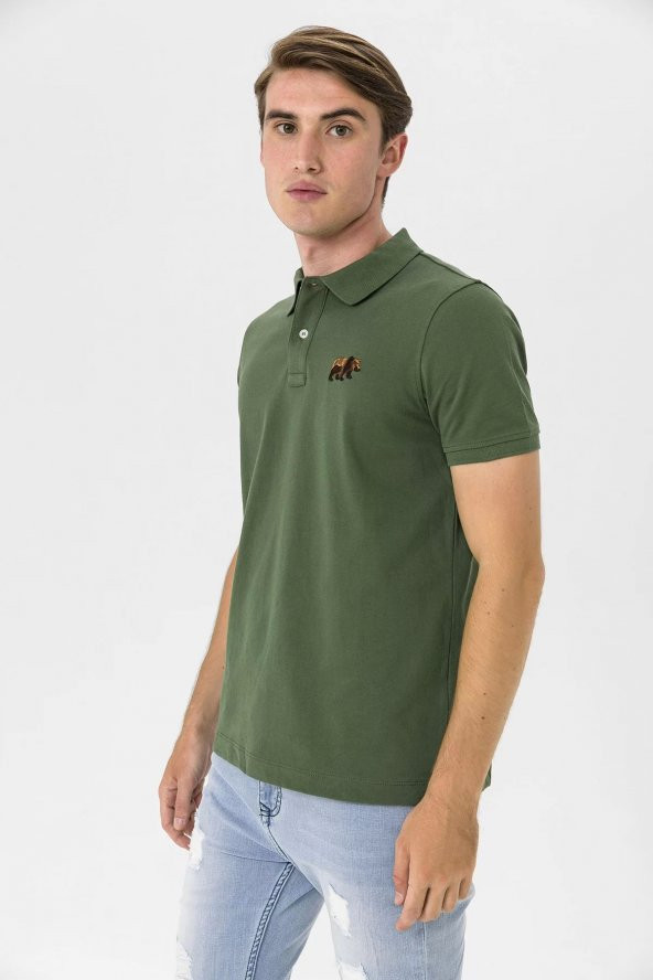 Farm Animals Polo Yaka Ayı Nakış Detaylı Erkek T-Shirt ürün görseli 1