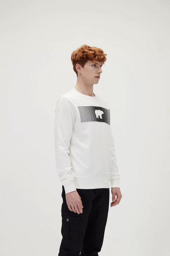 Fancy Crewneck Off Whıte Sweatshirt - Resim 3