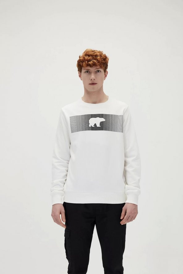 Fancy Crewneck Off Whıte Sweatshirt - Resim 4