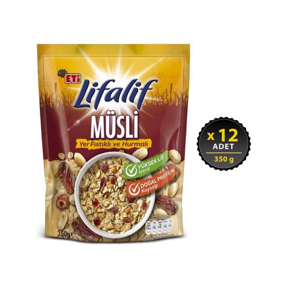 Eti Lifalif Yer Fıstıklı ve Hurmalı Müsli 350 g x 12 Adet ürün görseli 1