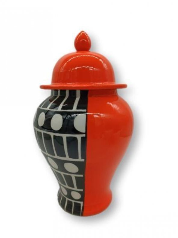 Crearthome Turuncu Siyah-Beyaz Desenli 36 cm Şah Küp SZR-KVZ-009 ürün görseli 1