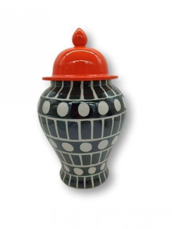 Crearthome Turuncu Siyah-Beyaz Desenli 28 cm Şah Küp SZR-KVZ-009 ürün görseli 1