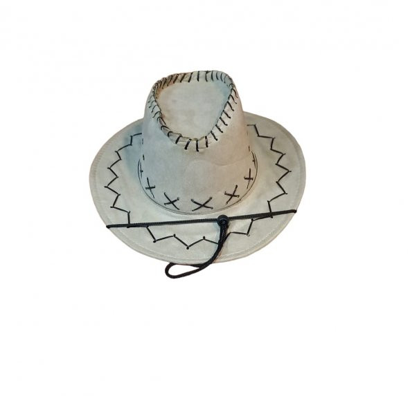 çocuk kovboy şapka unisex model nubuk 54 cm açık gri ürün görseli 1
