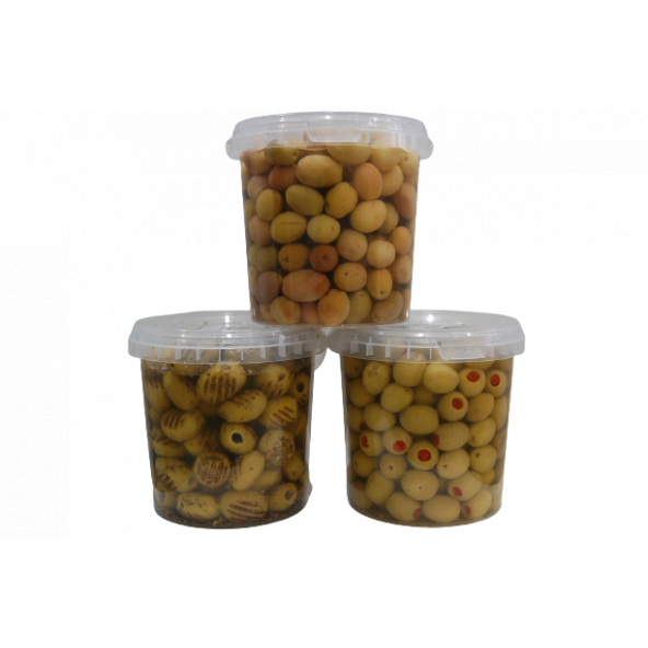 Sadıcım Çizik 650 Gr + Izgara 600 Gr + Biberli 650 Gr Yeşil Zeytin Pet Kavanoz ürün görseli 1
