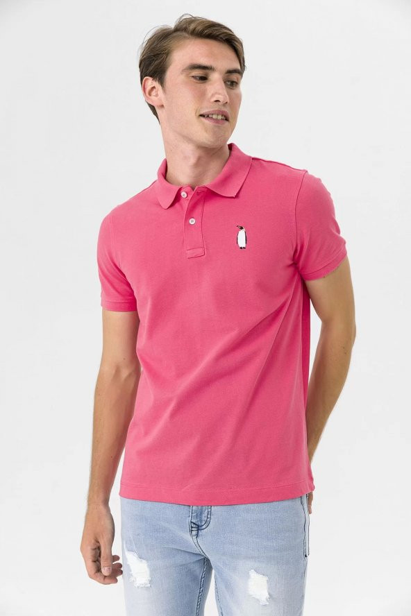 Farm Animals Polo Yaka Penguen Nakış Detaylı Erkek T-shirt ürün görseli 1