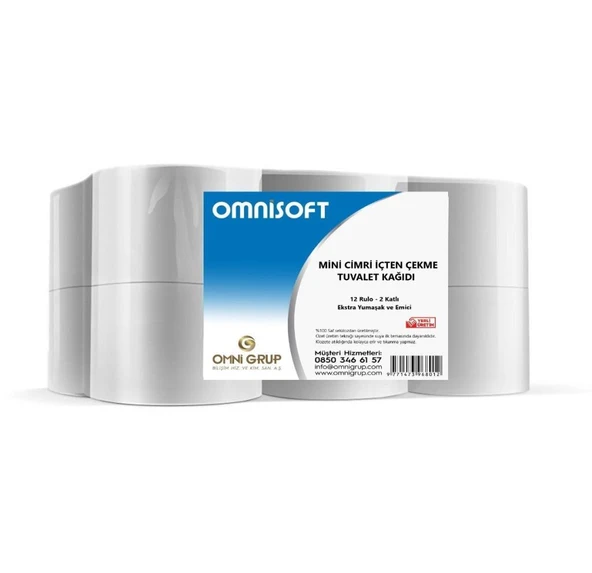 Omnisoft 3 Kg Mini Cimri İçten Çekmeli Tuvalet Kağıdı 12 Rulo ürün görseli 1