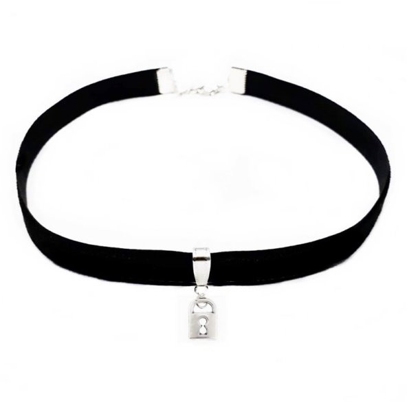 Siyah Kadife Kadın Kilit Choker Tasma Kolye ürün görseli 1