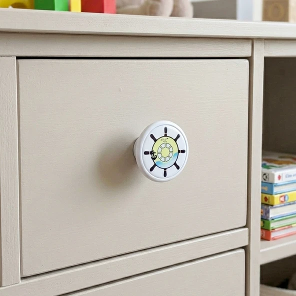 Çocuk Odası Mobilya Kulp Tekli Düğme Çap 55 mm Gemici Dümeni ürün görseli 1