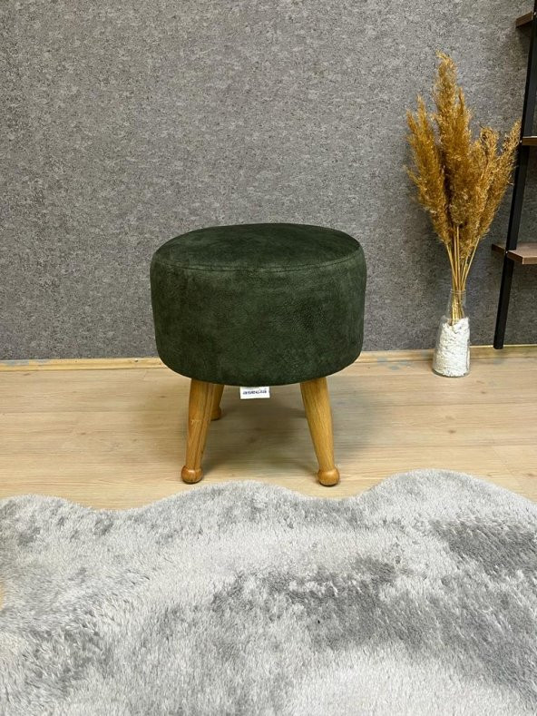 Miskin Naturel Yeşil Puf Ayak Ucu Puf Makyaj Koltuğu Puf Bench Ayak Dayama Ahşap Ayak Puf ürün görseli 1