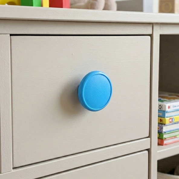 Çocuk Odası Tekli Düğme Mobilya Kulp Çap 55 mm Mavi ürün görseli 1