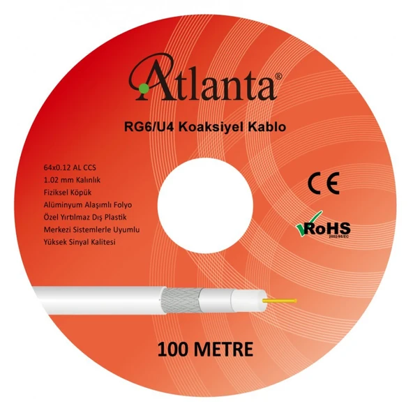 Atlanta RG6/U4 64 Tel CCS Anten Kablosu (100 Metre) ürün görseli 1