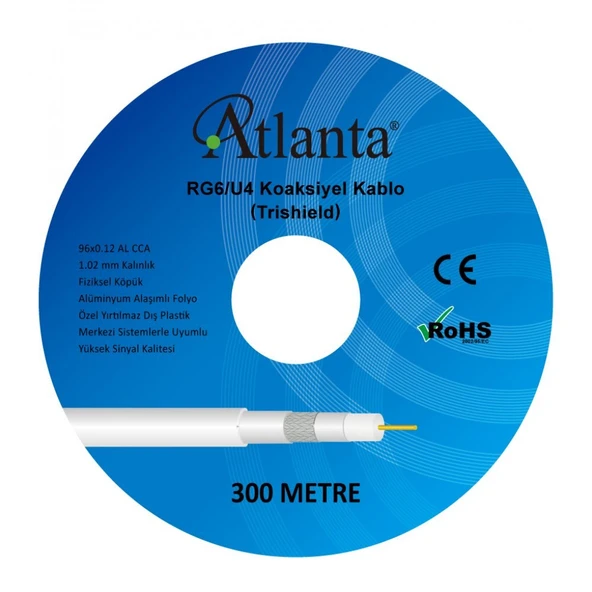 Atlanta RG6/U4 96 Tel CCA Anten Kablosu (300 Metre) ürün görseli 1