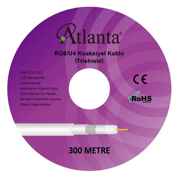 Atlanta RG6/U4 96 Tel CCS Anten Kablosu (300 Metre) ürün görseli 1