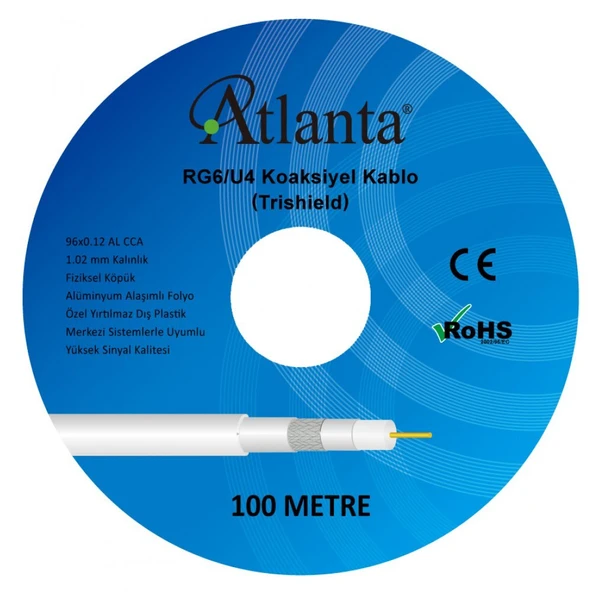 Atlanta RG6/U4 96 Tel CCA Anten Kablosu (100 Metre) ürün görseli 1