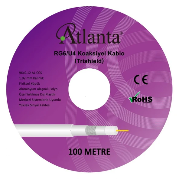Atlanta RG6/U4 96 Tel CCS Anten Kablosu (100 Metre) ürün görseli 1