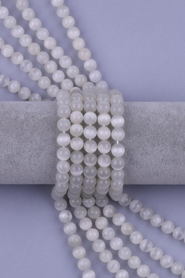 Selenit ( AB Kalite ) Doğal Taş Dizi 8 mm Küre Kesim ürün görseli 1