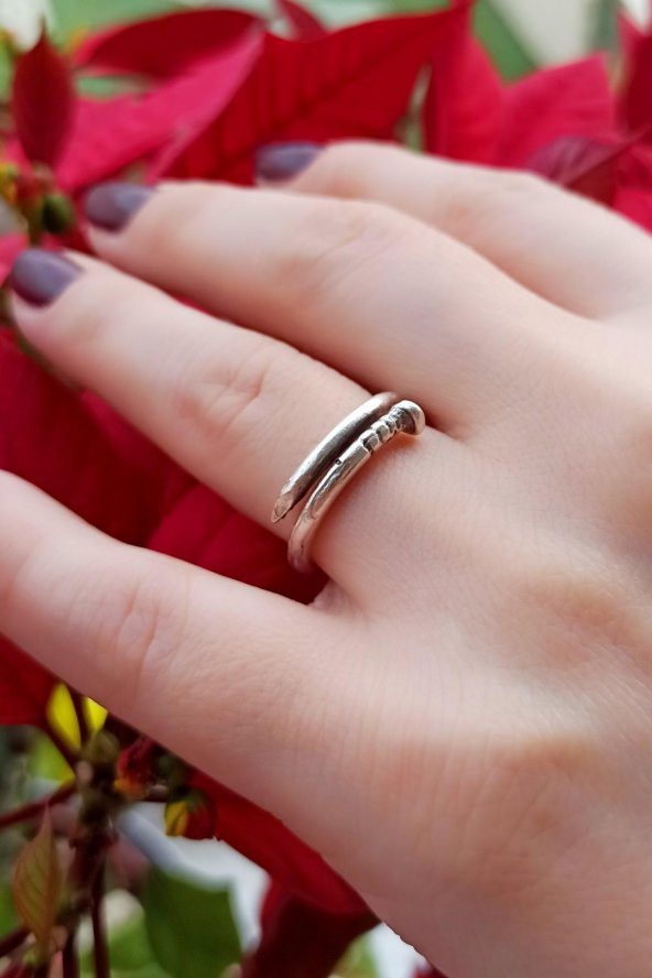 Çivi Şekilli Unisex Yüzük Gümüş Kaplama Ayarlanabilir El Yapımı Unisex Yüzük ürün görseli 1