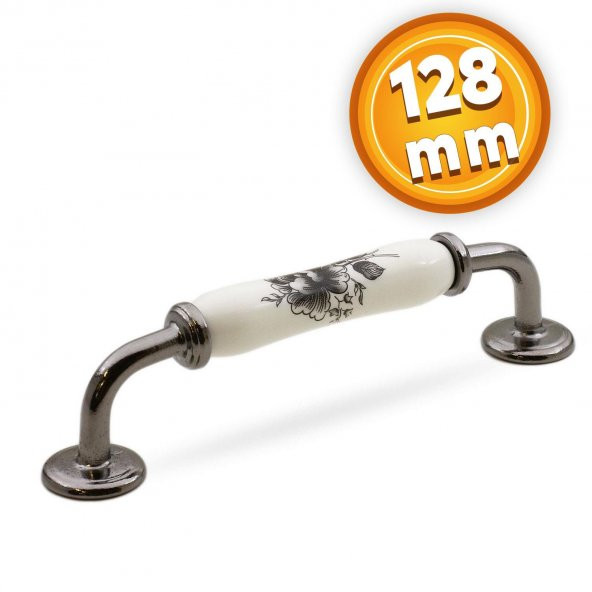 Lüks Porselen Mobilya Çekmece Dolap Kapak Kulpu Kulbu 128 mm Beyaz Füme ürün görseli 1