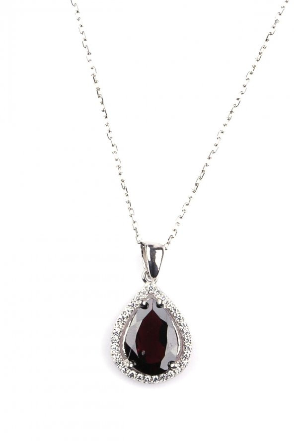 Garnet - Lal Doğal Taş 925 Ayar Gümüş Kolye ürün görseli 1