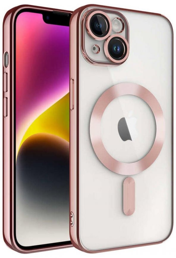 iPhone 14 Kılıf Magsafe Köşeleri Renkli Lüx Şeffaf Kamera Lens Korumalı ürün görseli 1
