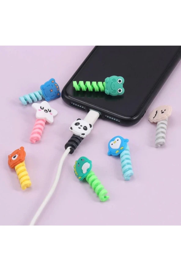 Sevimli Silikon Kablo Koruyucu Iphone Samsung Huawei - Şarj Aleti Kulaklık Için 3'lü Set Koruyucu ürün görseli 1